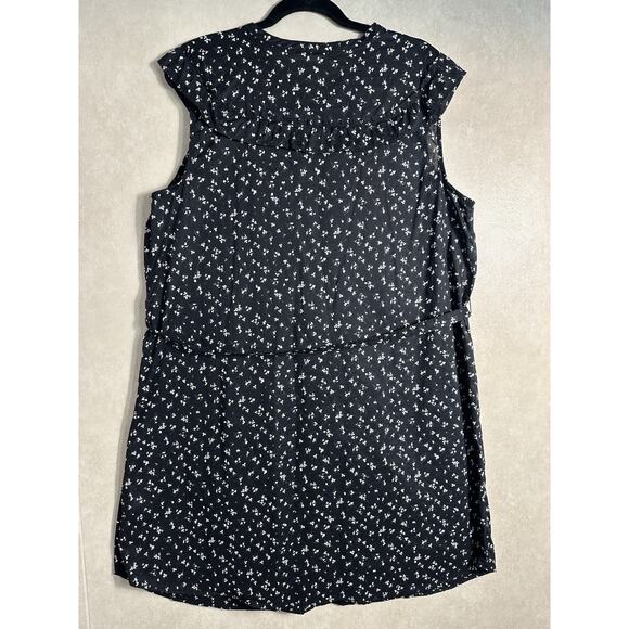 Old Navy Size X Large Black White Floral Cap Sleeve Ruffle Button Shirt Dress - Picture 2 of 9